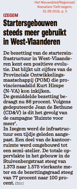 Het Nieuwsblad/Regionaal: Roeselare-Tielt-Izegem, 01.09.2016, p. 5 Het Nieuwsblad/Regionaal: Roeselare-Tielt-Izegem, 01.09.2016, p. 5