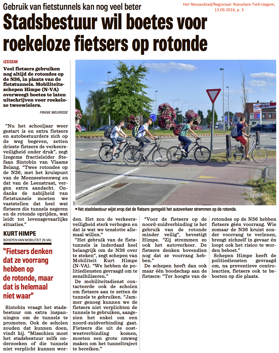 Het Nieuwsblad/Regionaal: Roeselare-Tielt-Izegem, 13.09.2016, p. 3 Het Nieuwsblad/Regionaal: Roeselare-Tielt-Izegem, 13.09.2016, p. 3