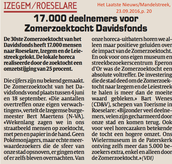 Het Laatste Nieuws/Mandelstreek, 23.09.2016, p. 20 Het Laatste Nieuws/Mandelstreek, 23.09.2016, p. 20