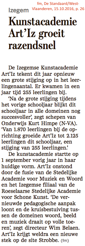 fm, De Standaard/West-Vlaanderen, 15.10.2016, p. 26 fm, De Standaard/West-Vlaanderen, 15.10.2016, p. 26