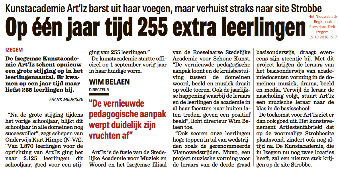 Het Nieuwsblad/Regionaal: Roeselare-Tielt-Izegem, 15.10.2016, p. 7 Het Nieuwsblad/Regionaal: Roeselare-Tielt-Izegem, 15.10.2016, p. 7