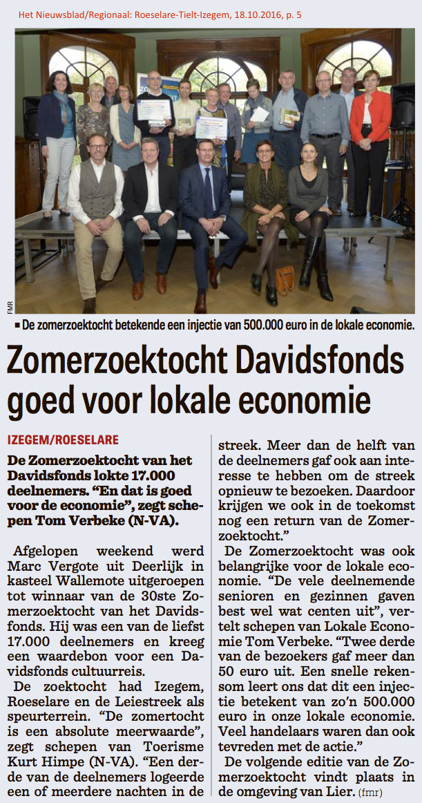 Het Nieuwsblad/Regionaal: Roeselare-Tielt-Izegem, 18.10.2016, p. 5 Het Nieuwsblad/Regionaal: Roeselare-Tielt-Izegem, 18.10.2016, p. 5