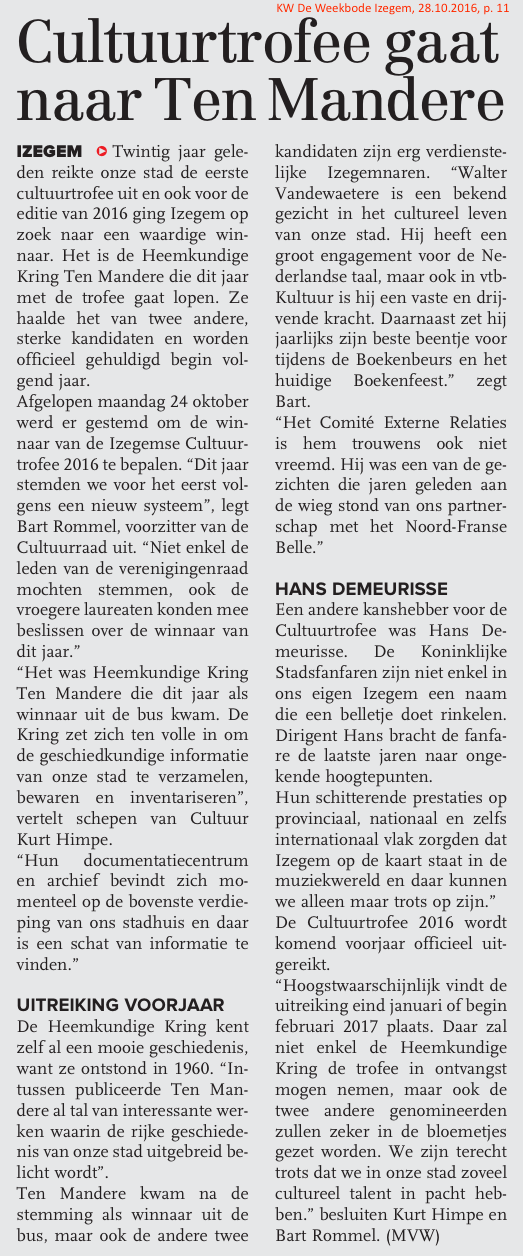 KW De Weekbode Izegem, 28.10.2016, p. 11 KW De Weekbode Izegem, 28.10.2016, p. 11