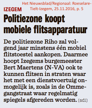 Het Nieuwsblad/Regionaal: Roeselare-Tielt-Izegem, 25.11.2016, p. 5 Het Nieuwsblad/Regionaal: Roeselare-Tielt-Izegem, 25.11.2016, p. 5
