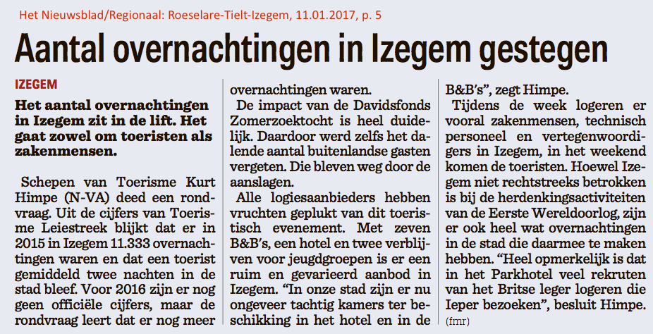 Het Nieuwsblad/Regionaal: Roeselare-Tielt-Izegem, 11.01.2017, p. 5
