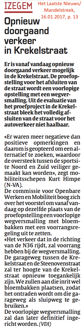 Het Laatste Nieuws/Mandelstreek, 16.01.2017, p. 13 Het Laatste Nieuws/Mandelstreek, 16.01.2017, p. 13
