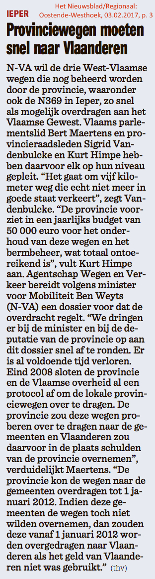 Het Nieuwsblad/Regionaal: Oostende-Westhoek, 03.02.2017, p. 3 Het Nieuwsblad/Regionaal: Oostende-Westhoek, 03.02.2017, p. 3