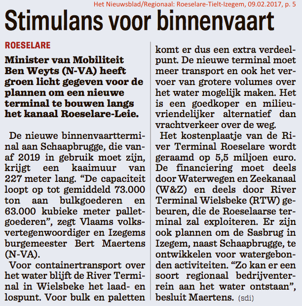 Het Nieuwsblad/Regionaal: Roeselare-Tielt-Izegem, 09.02.2017, p. 5 Het Nieuwsblad/Regionaal: Roeselare-Tielt-Izegem, 09.02.2017, p. 5