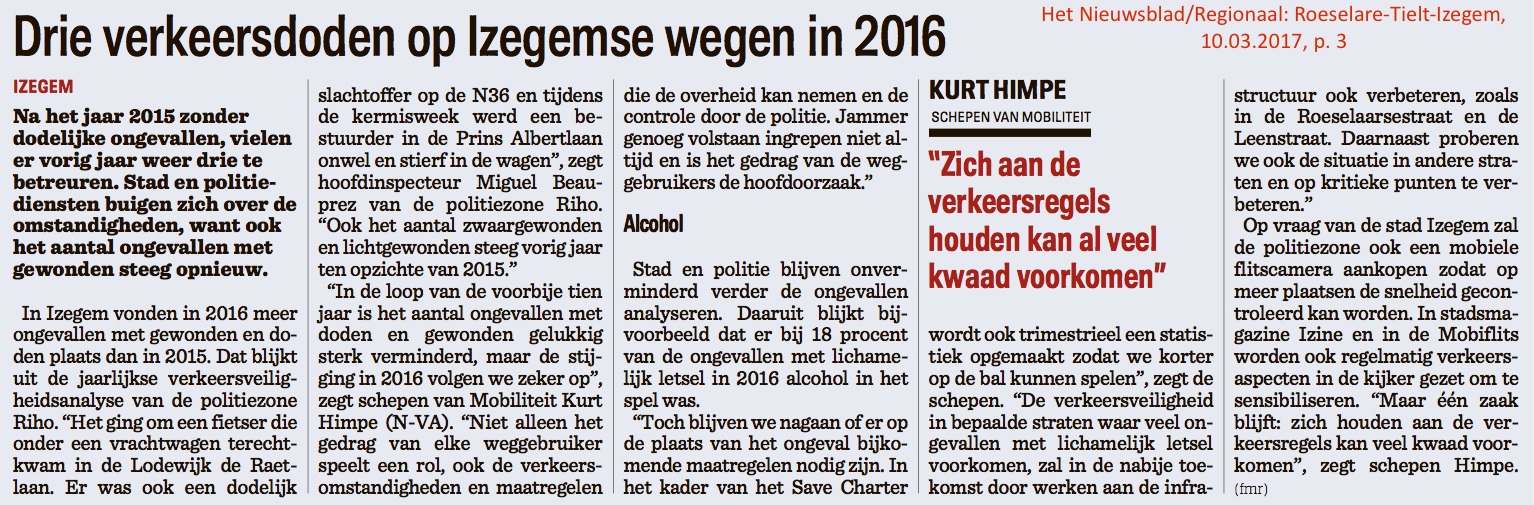 Het Nieuwsblad/Regionaal: Roeselare-Tielt-Izegem, 10.03.2017, p. 3 Het Nieuwsblad/Regionaal: Roeselare-Tielt-Izegem, 10.03.2017, p. 3