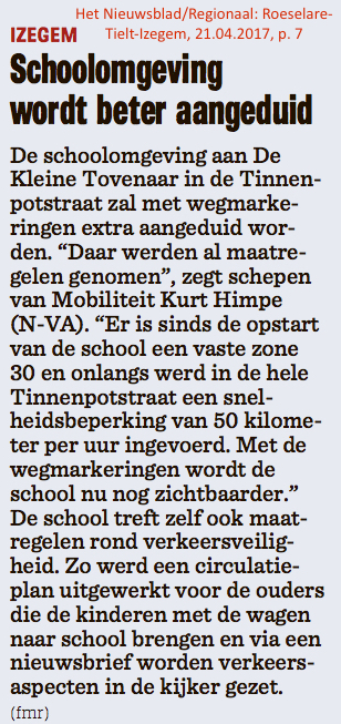 Het Nieuwsblad/Regionaal: Roeselare-Tielt-Izegem, 21.04.2017, p. 7