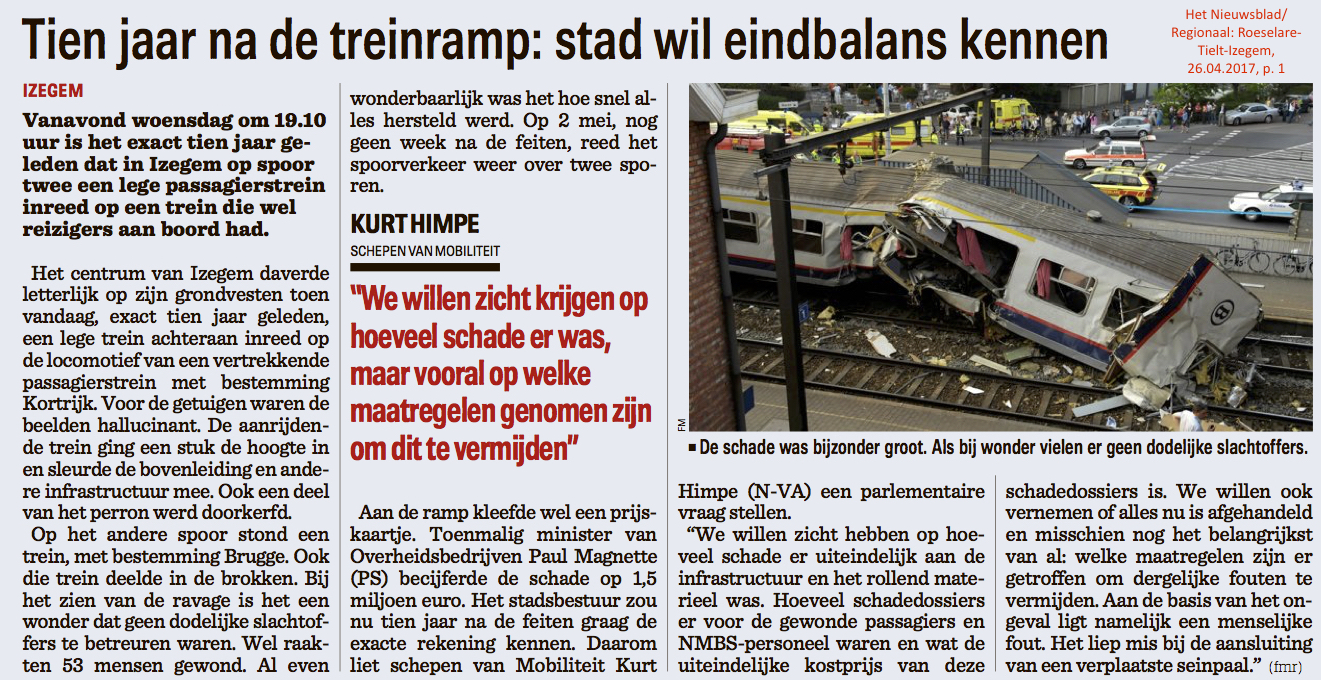 Het Nieuwsblad/Regionaal: Roeselare-Tielt-Izegem, 26.04.2017, p. 1