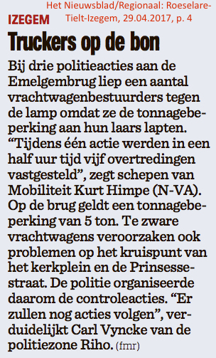 Het Nieuwsblad/Regionaal: Roeselare-Tielt-Izegem, 29.04.2017, p. 4 Het Nieuwsblad/Regionaal: Roeselare-Tielt-Izegem, 29.04.2017, p. 4