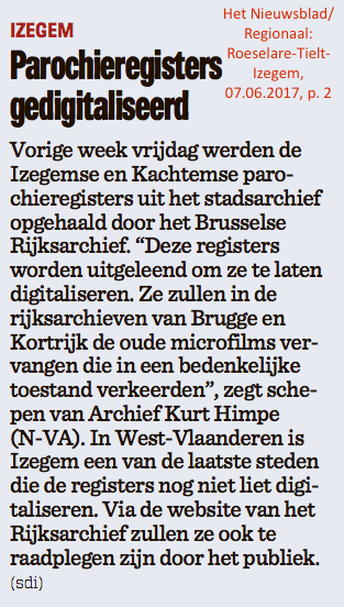 Het Nieuwsblad/Regionaal: Roeselare-Tielt-Izegem, 07.06.2017, p. 2 Het Nieuwsblad/Regionaal: Roeselare-Tielt-Izegem, 07.06.2017, p. 2
