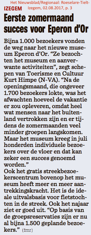 Het Nieuwsblad/Regionaal: Roeselare-Tielt-Izegem, 02.08.2017, p. 3