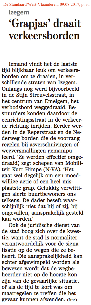 De Standaard/West-Vlaanderen, 09.08.2017, p. 31 De Standaard/West-Vlaanderen, 09.08.2017, p. 31