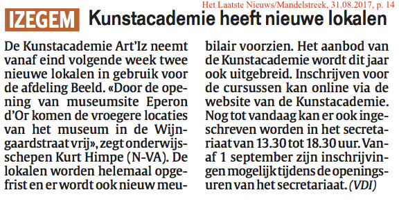 Het Laatste Nieuws/Mandelstreek, 31.08.2017, p. 14 Het Laatste Nieuws/Mandelstreek, 31.08.2017, p. 14