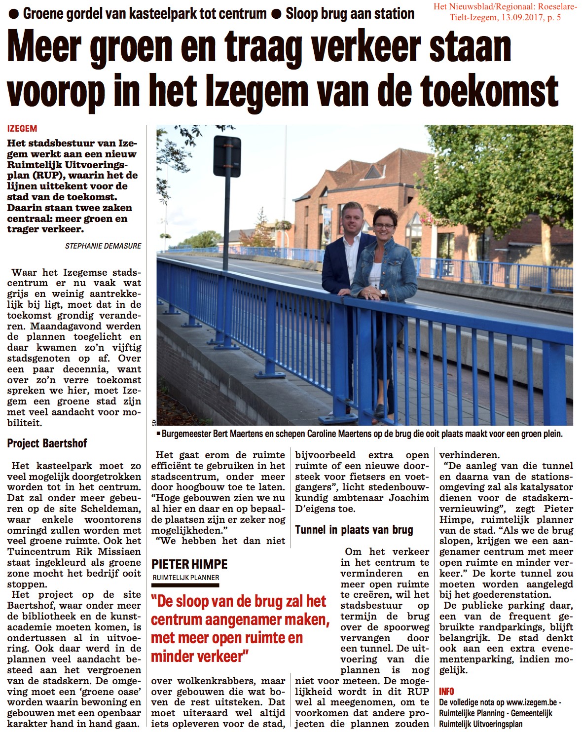 Het Nieuwsblad/Regionaal: Roeselare-Tielt-Izegem, 13.09.2017, p. 5 Het Nieuwsblad/Regionaal: Roeselare-Tielt-Izegem, 13.09.2017, p. 5