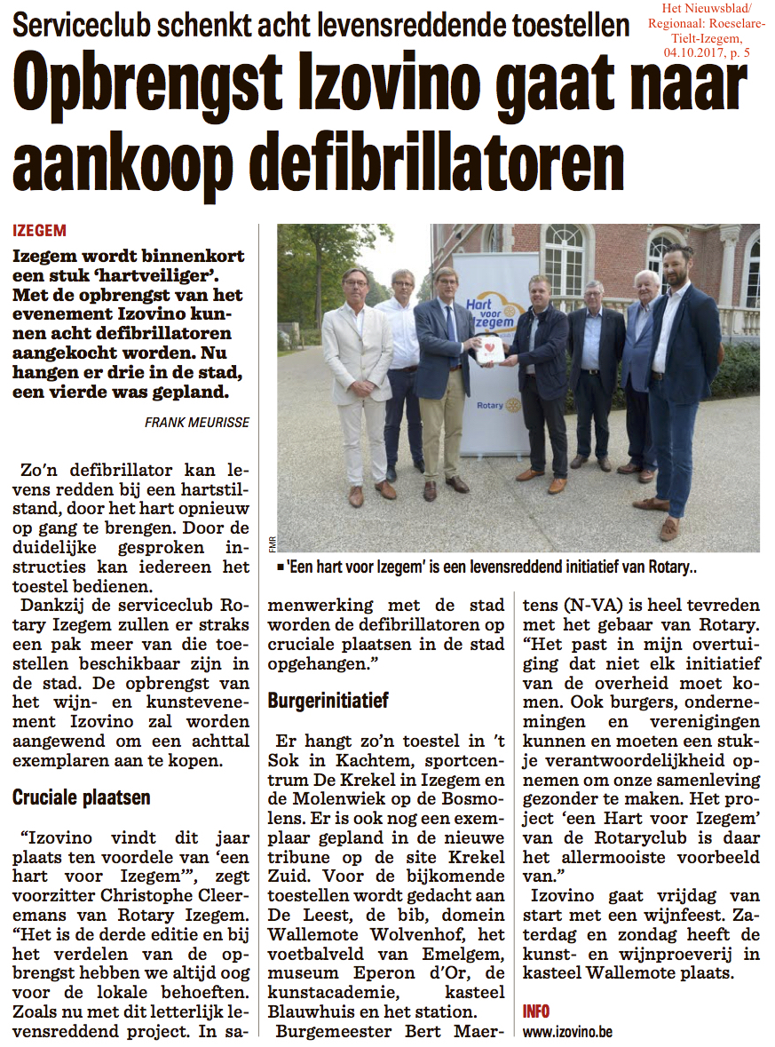 Het Nieuwsblad/Regionaal: Roeselare-Tielt-Izegem, 04.10.2017, p. 5 Het Nieuwsblad/Regionaal: Roeselare-Tielt-Izegem, 04.10.2017, p. 5