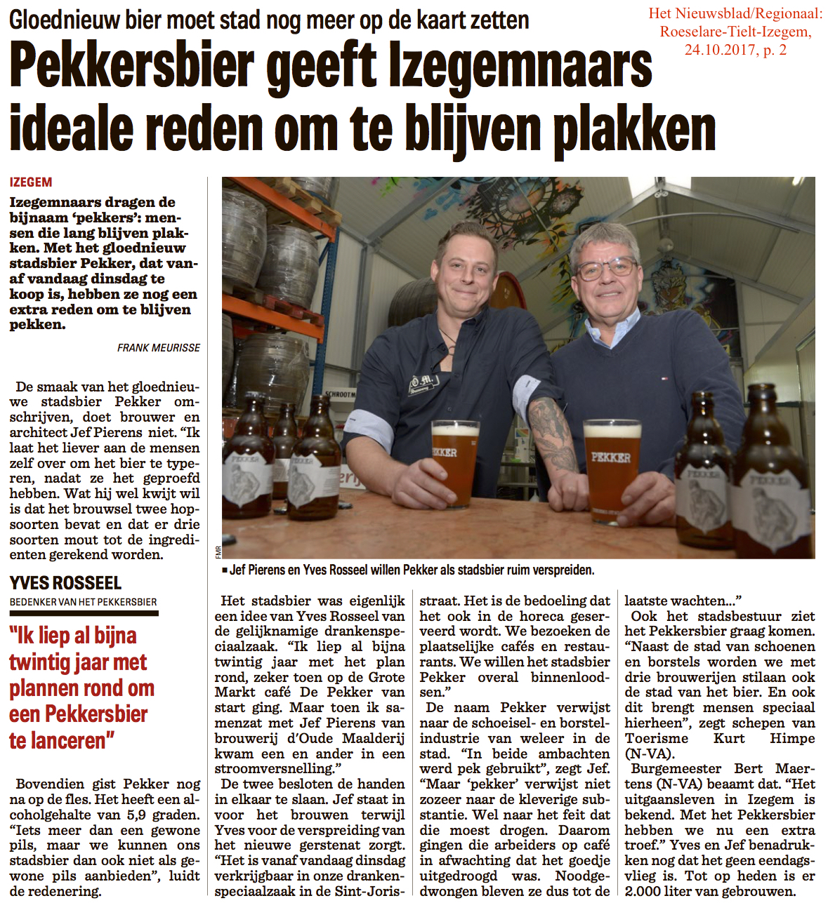 Het Nieuwsblad/Regionaal: Roeselare-Tielt-Izegem, 24.10.2017, p. 2