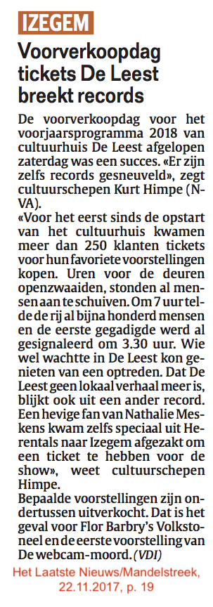 Het Laatste Nieuws/Mandelstreek, 22.11.2017, p. 19 Het Laatste Nieuws/Mandelstreek, 22.11.2017, p. 19