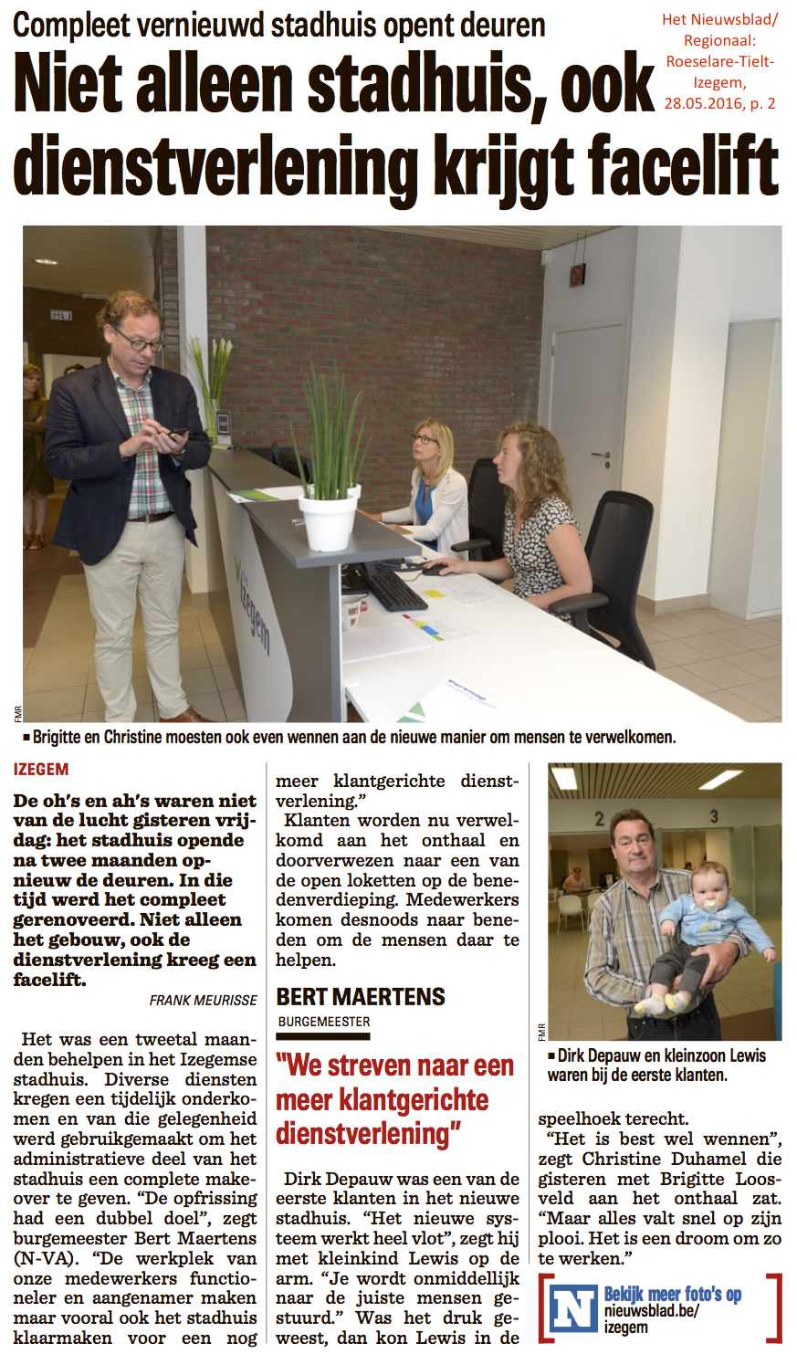 Het Nieuwsblad/Regionaal: Roeselare-Tielt-Izegem, 28.05.2016