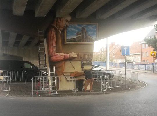 Tweede kunstwerk op Izegemse brugpijler bijna klaar Tweede kunstwerk op Izegemse brugpijler bijna klaar