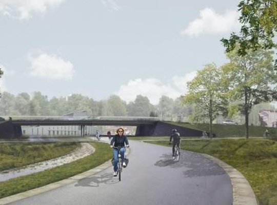 Een mogelijk beeld van hoe de ophoging van de Rijksweg er zou kunnen uitzien. Een concreet ontwerp of budget is er nog niet. - Foto RV Een mogelijk beeld van hoe de ophoging van de Rijksweg er zou kunnen uitzien. Een concreet ontwerp of budget is er nog niet. - Foto RV